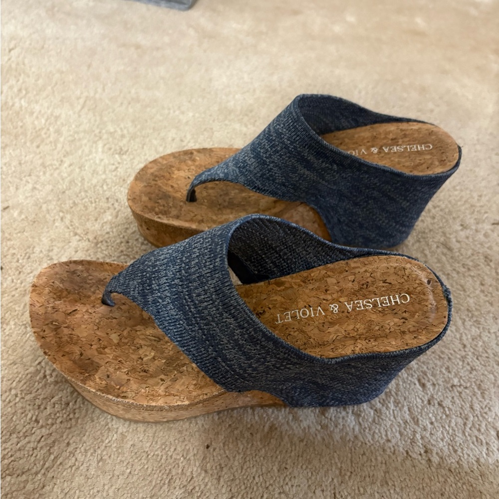 Chelsea & Violet Blue Denim Cork Wedges